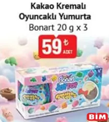 BONART KAKAO KREMALI OYUNCAKLI YUMURTA 20 G X 3 fiyat ve kampanya bilgisi